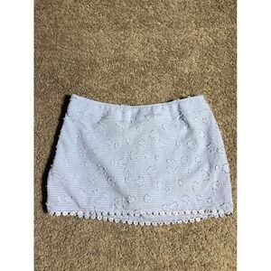 SHEIN Blue Smocked Floral Skort with Crochet Lace Trim Size S 4